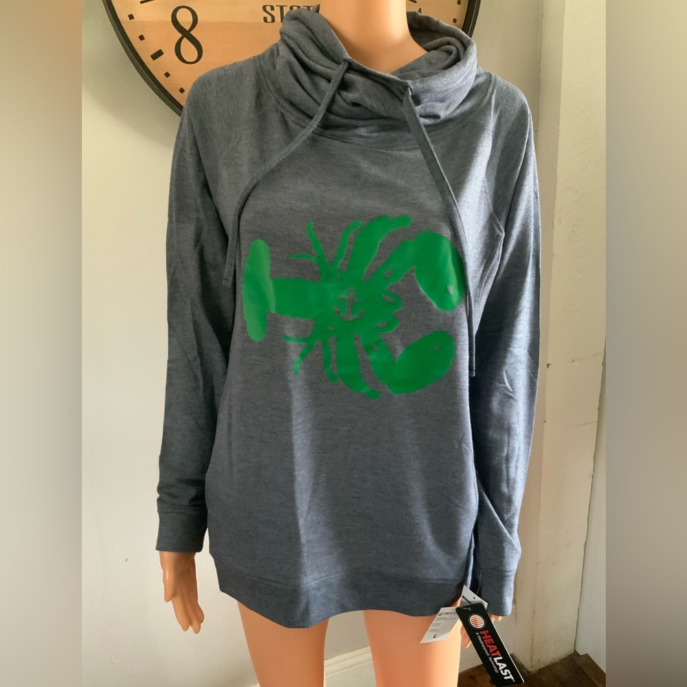 Gray Hoodie with Green Lobster Print